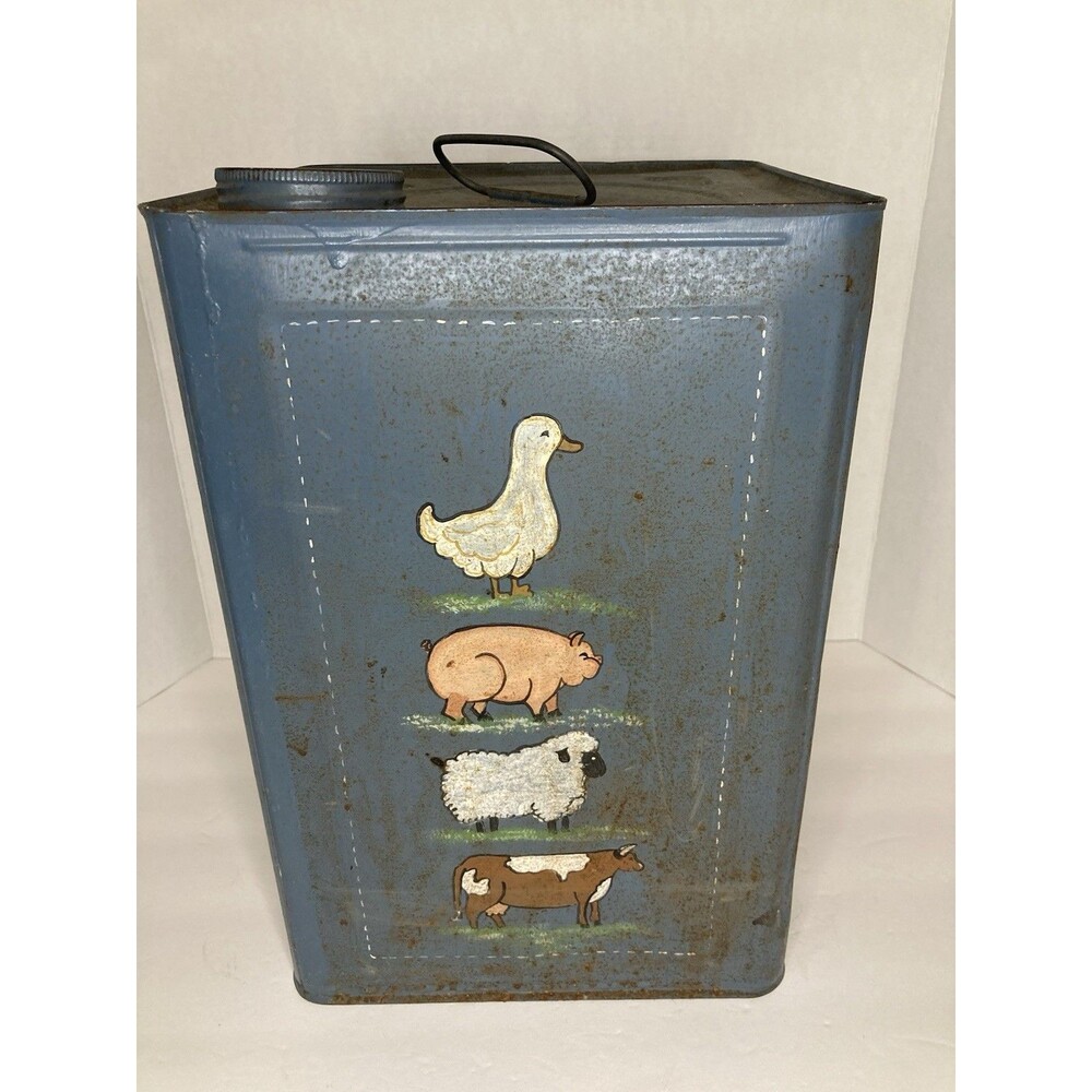 Vintage Folk Art Hand Painted Tin Berry Bucket Pail w/ Lid Farmhouse Country - Picture 4 of 8